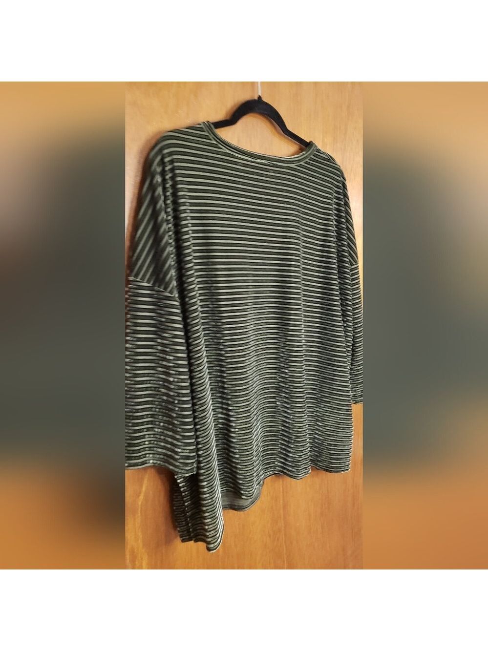 Agnes & Dora Olive Green Striped Velvet 3/4 Sleeve Top - Picture 5 of 5